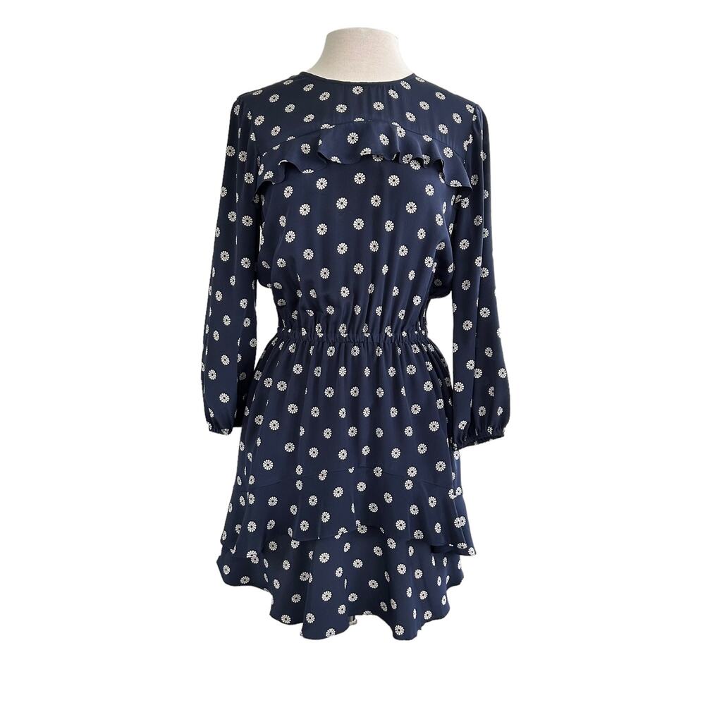 Anthropologie Shoshanna Silk Tiered Navy Medallion Long Sleeve Dress Size 6